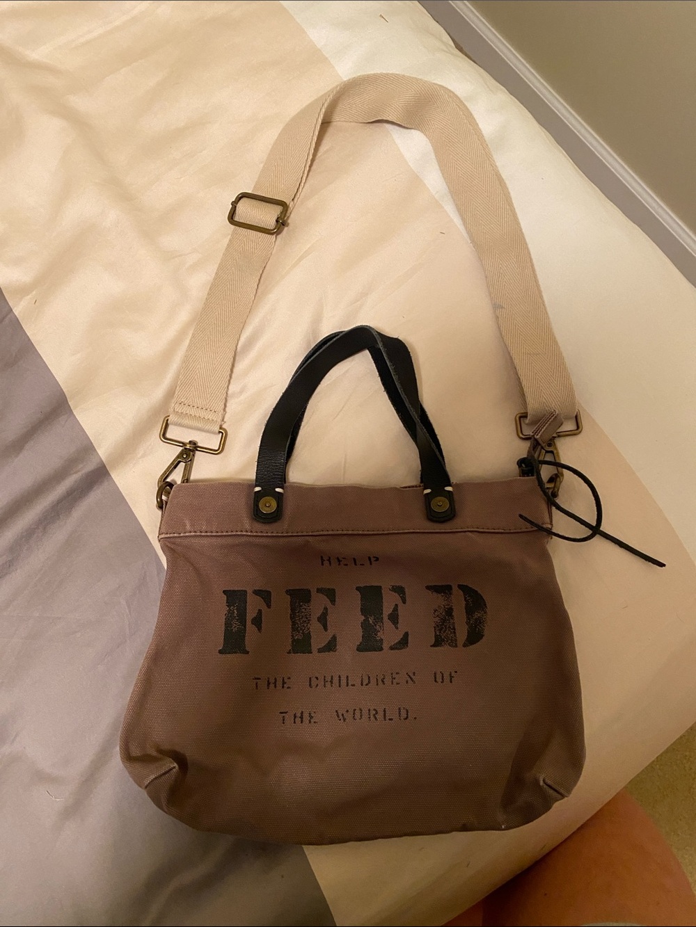 FEED Canvas Crossbody Bag in Brown with Adjustable Strap